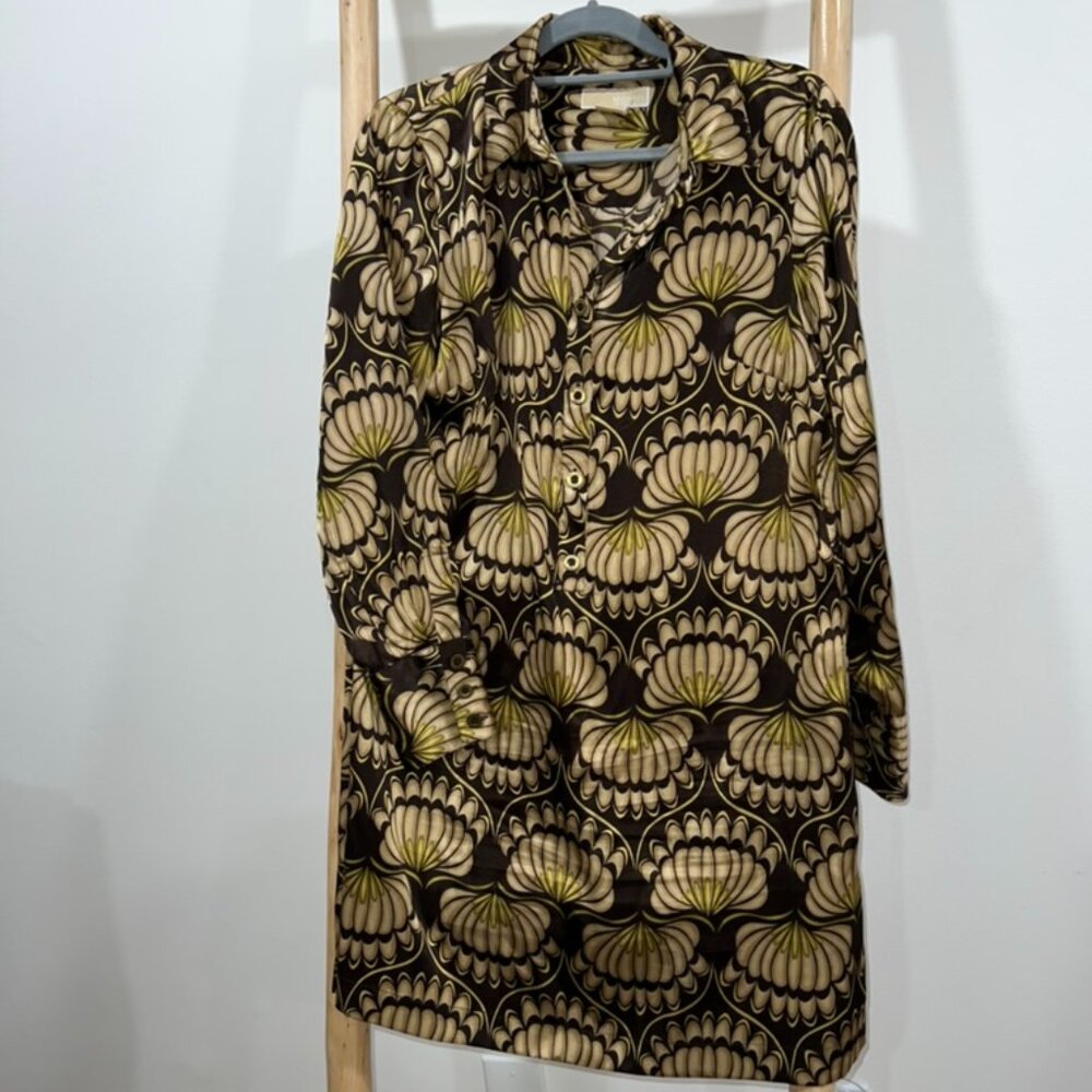 MICHAEL KORS Shift Dress Long Sleeves Button Front Collared Sz L